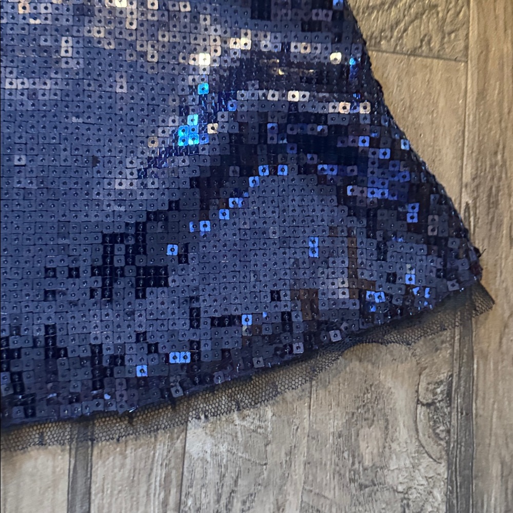 Free People-Blue Sequin with Black Mesh Top-Size M - Picture 7 of 7
